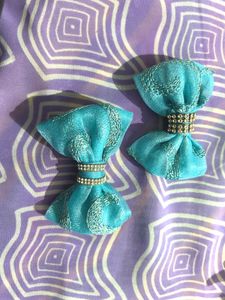 Turquoise Bow Hair Clips with Rhinestones