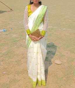 Elegant White &amp; Green Saree