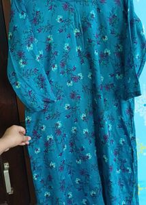 Teal Blue Floral Print Kurta