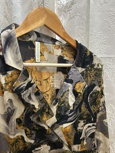 Abstract Print V-Neck Midi Dress