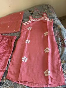 Pink Floral real mirror work Kurta Set