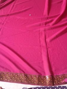 beautiful rose pink georgette saree with gold embr