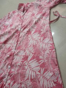 2xl ,Pink Leaf Print Button-Down Tunic