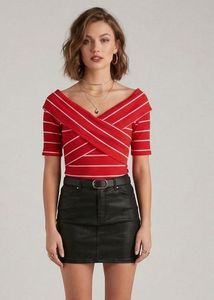 SHEIN Red &amp; White Striped Bodycon Top