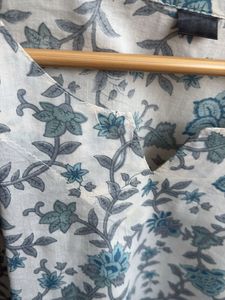Blue Floral Print Cotton Kurta