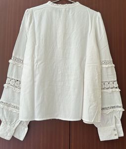 Elegant off White Lace Trimmed Blouse