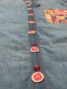 Blue cotton Kurta with stylish pocket