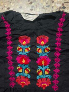 Black Embroidered Bell Sleeve Kurta