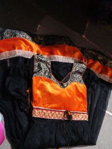 Elegant Black &amp; Orange Ethnic Gown
