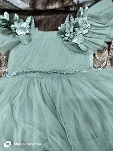 Cute Green Tulle Dress with Flowers