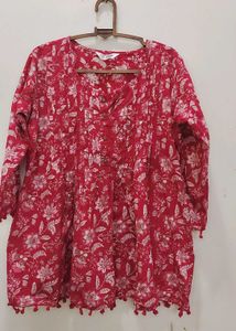 Red Floral Print Kurta
