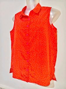 Stylish Sleeveless Red Polka Dot Top Size S-M