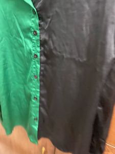 Two-Tone Satin Button-Up Shirt