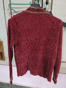 Burgundy Patterned Knit Cardigan