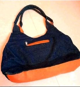 Stylish Denim &amp; Leather Hobo Bag