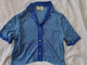 Blue Patterned Button-Down Top