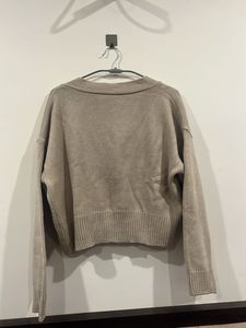 Beige Knit Button-Down Cardigan