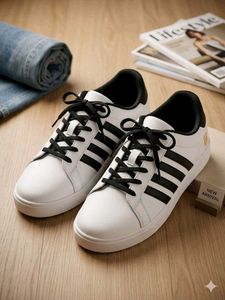 Classic White Sneakers with Black Stripes