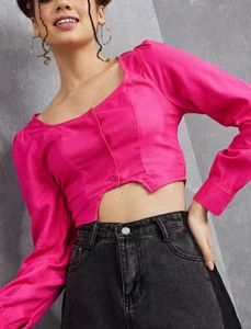 Urbanic Vibrant Pink Cropped Square Neck Top