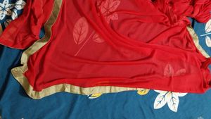 Bright Red Color Gown with Legging and Duppata