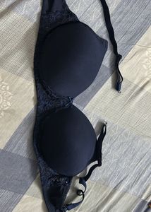 Navy Blue Lace Trim Bra