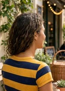 Classic Navy &amp; Yellow Striped Cotton Tee