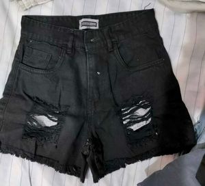 Black Ripped Denim Shorts