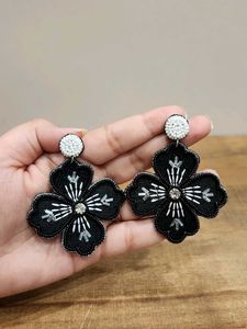 Black Floral Beaded Statement Earrings