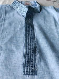 Light Blue Embroidered Men's Kurta