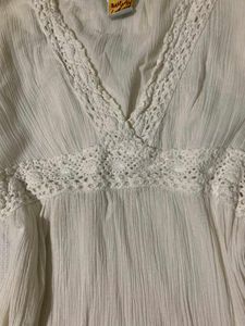 Boho White Embroidered V-Neck Top