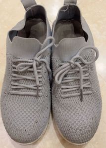 Sparkly Grey Knit Sneakers Size 5