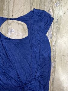 Stylish Blue Twist Front Cutout Top