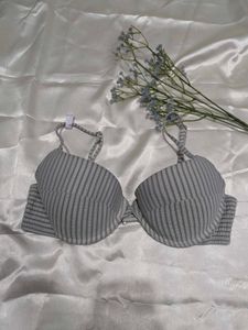 Grey Striped Bra