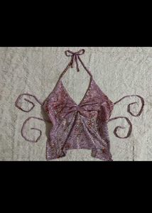 y2k backless party Sparkly Halter Neck Top