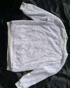 Party Wear White Sequence Sweater