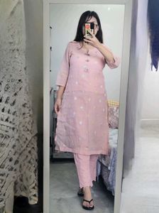 Pink Kurta Set with Polka Dots