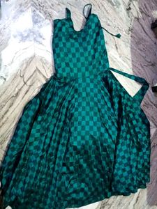 Green &amp; Black Checked Ethnic Gown
