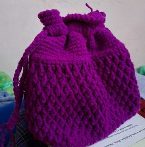 Handmade Knitted Drawstring Pouch