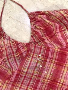 Pink Plaid Halter Top with Sequins