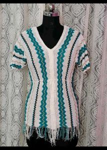 Striped Knit Top with Fringe Detail