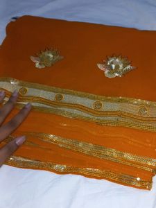 NEW ORANGE COLOURED SAREE WITH SEQUIN WORK
