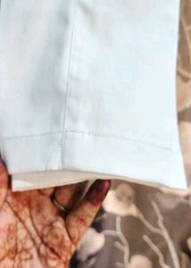 Mens Greenish Turquoise Kurta &amp; White Pants Set