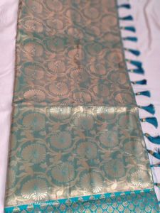 Elegant Teal and Gold Brocade Saree