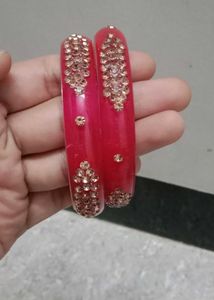 Red & Gold Embellished Bangles (Set of 2)