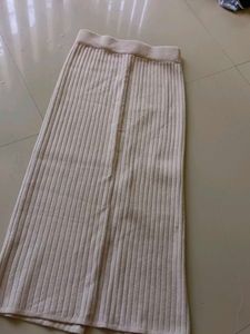 Cream Ribbed Knit Maxi Skirt