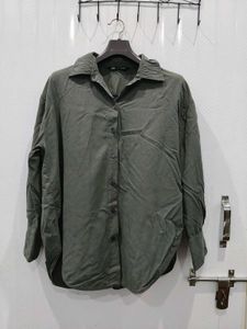Zara Oversized Baggy Grey Button-Up Shirt