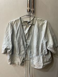 Light Wash Tie-Front Cropped Top