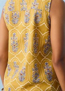 Boho Sleeveless Mustard Yellow Printed Top