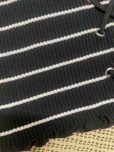 Striped Off-Shoulder Lace-Up Top