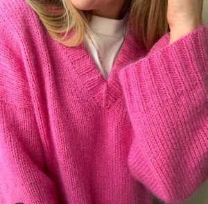 Bright Pink V-Neck Knit Sweater